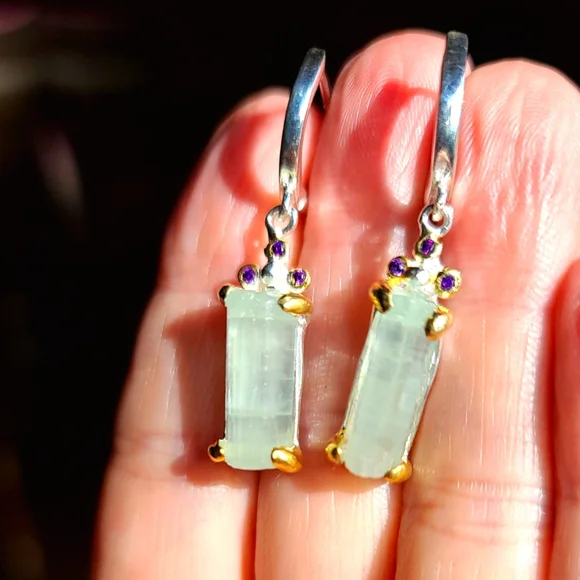 15k each Aquamarine & Amethyst Sterling bar earrings - Picture 1 of 8